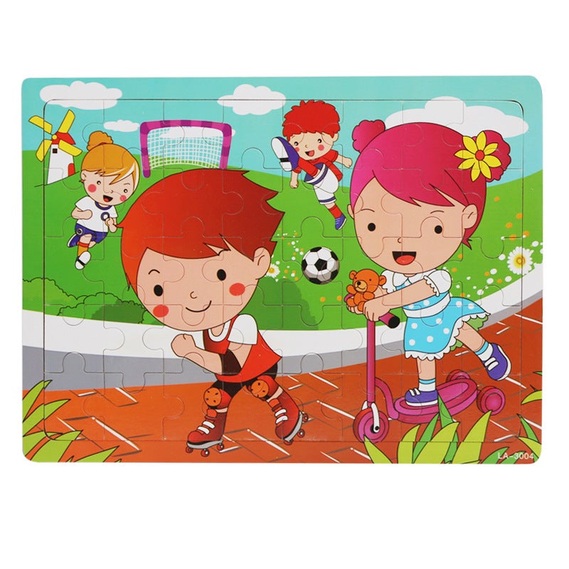 Wooden 40 Pieces Puzzle Toddler Cartoon Animal Traffic Plane Puzzle Baby Early Education Benefit Intelligence Building Blocks Toy - Image 1